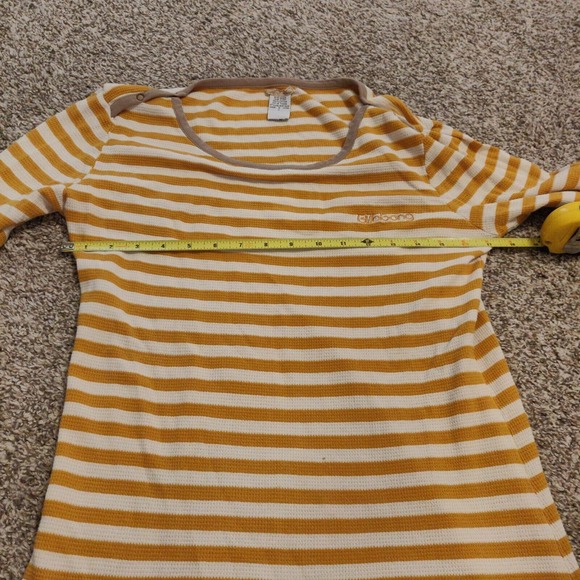Billabong Womens Long Sleeve Shirt Thermal Yellow Stripe Size L Button Detail - Picture 4 of 6
